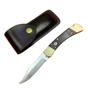 8-Zoll-Klappmesser aus Messing und Sandelholz mit Lederscheide
