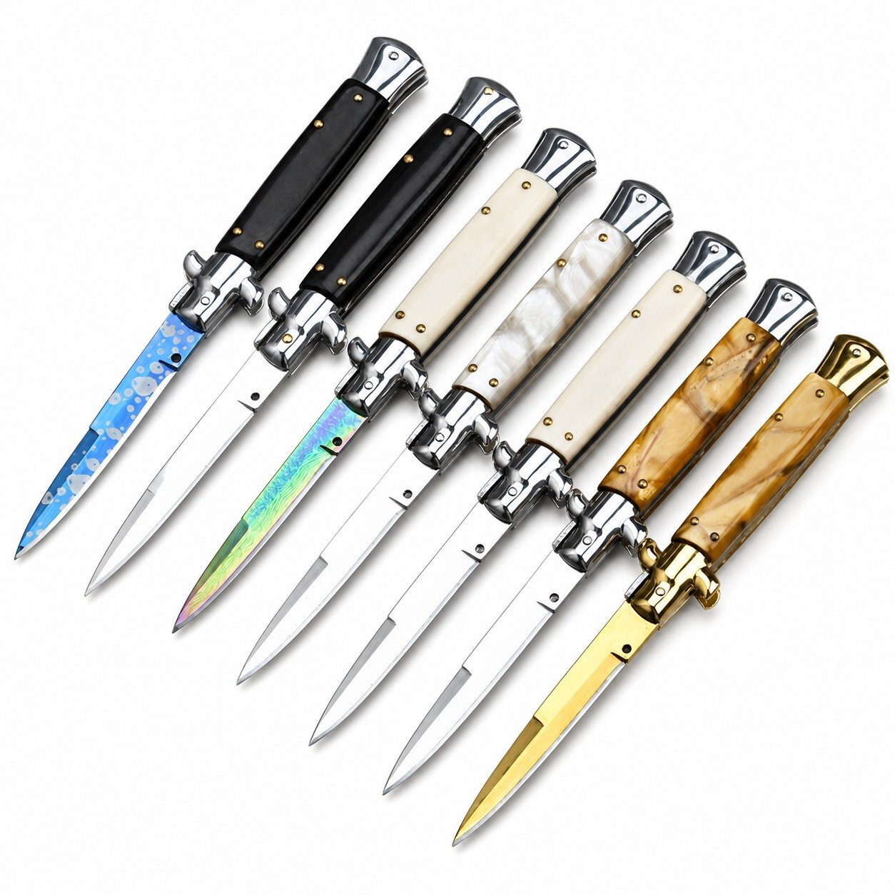 44568-main-white-clean Klassisches italienisches Stiletto-Messer – automatisches Flick-Messer-Set mit verschiedenen Klingenstilen