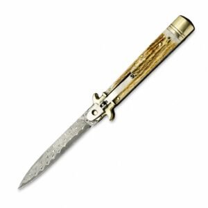 9-Zoll-Stiletto-Messer mit Geweihgriff aus Damaststahl