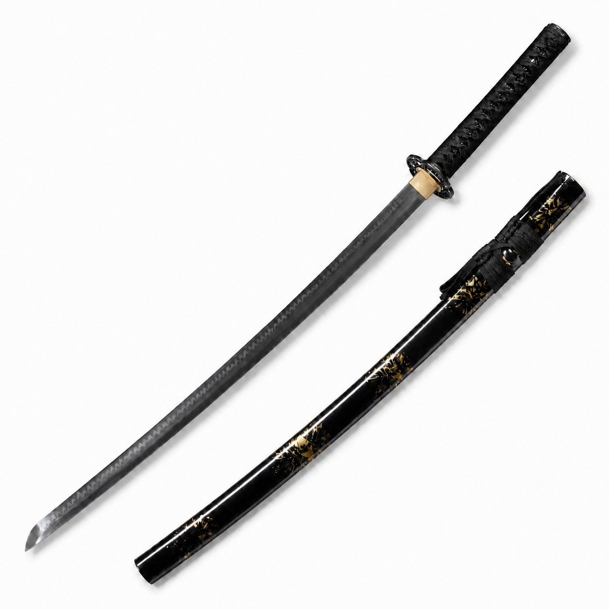 46734-main-white-clean Schwarzes Drachenwellen-Samurai-Messer mit feststehender Klinge