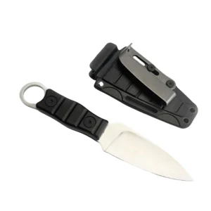 Gerades Outdoor-Messer, hohe Härte, Schärfe, taktisches kleines gerades Messer, mit K-Scheide A-5 Sanding/Schwarzer Griff